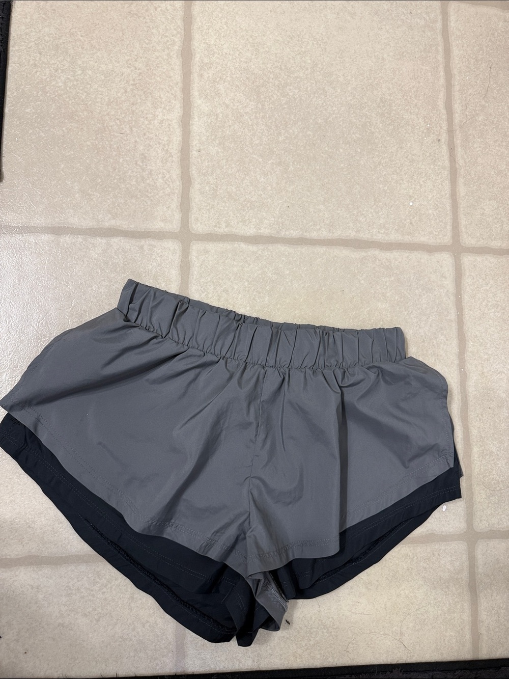 Free People Gray and Black Layered Athletic Shorts